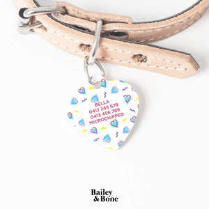 Bailey And Bone Pet Tag White Retro Hearts Pet Tag