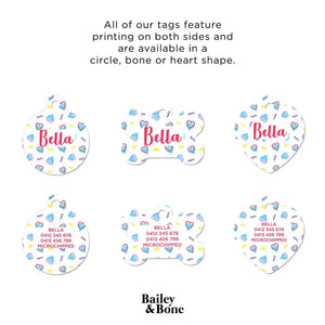 Bailey And Bone Pet Tag White Retro Hearts Pet Tag