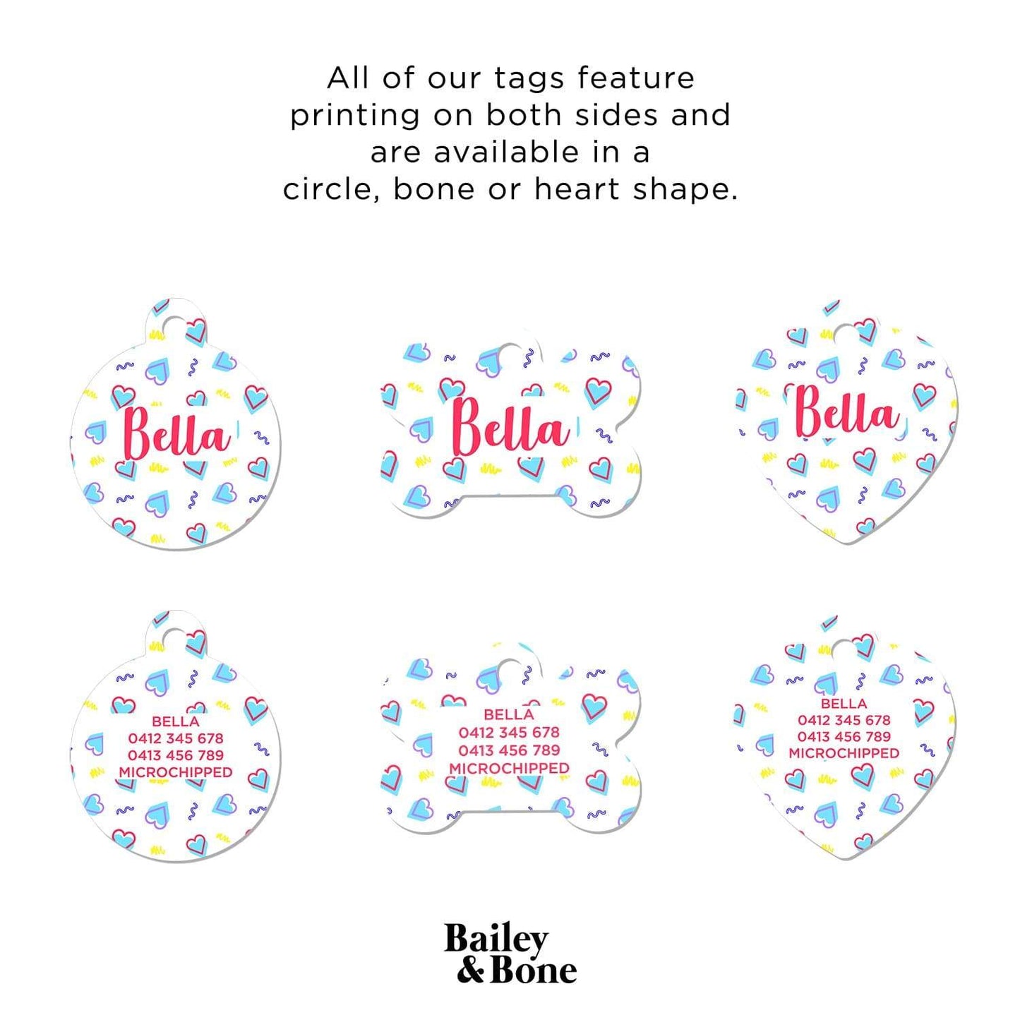 Bailey And Bone Pet Tag White Retro Hearts Pet Tag