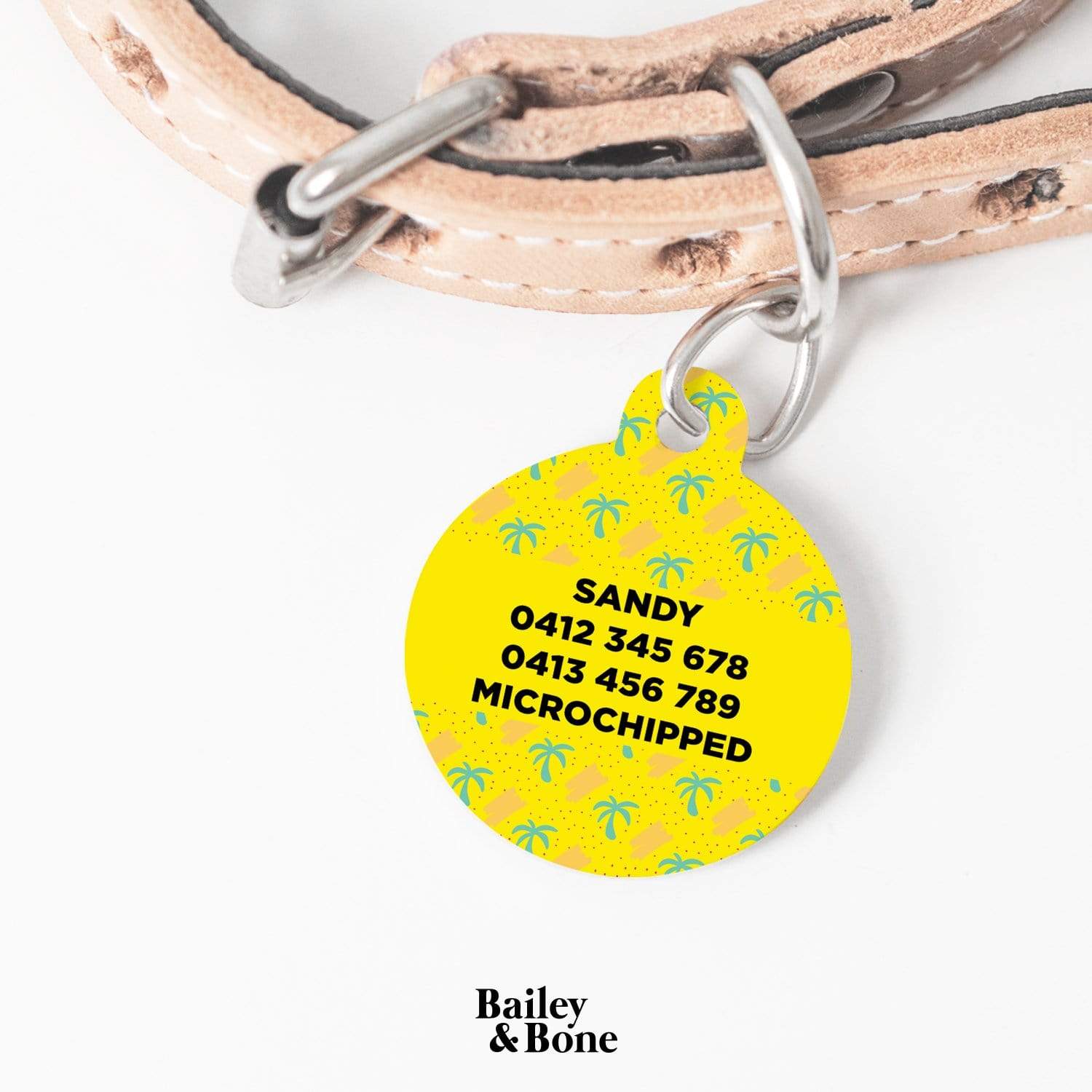 Bailey And Bone Pet Tag Yellow Beach Palms Pet Tag