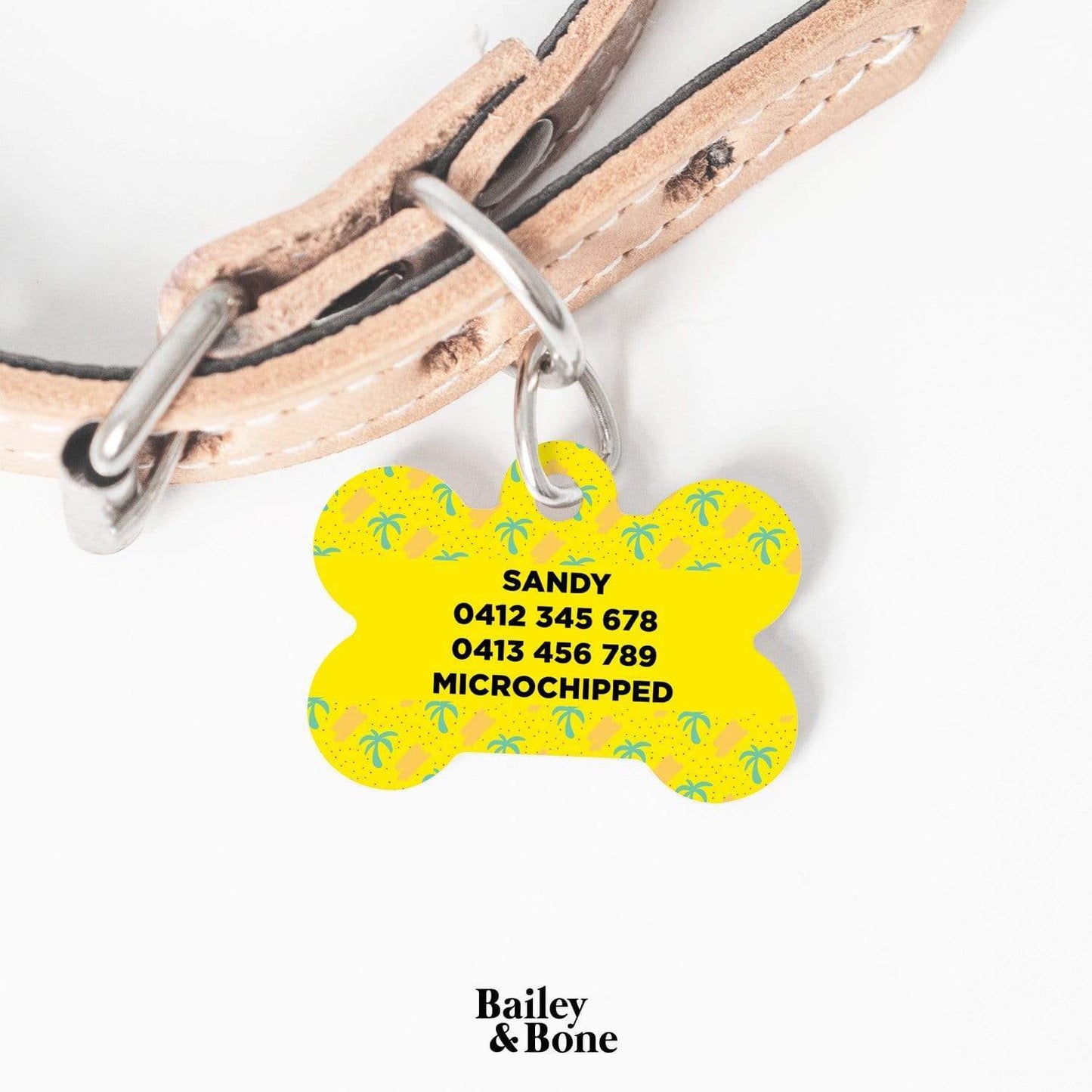 Bailey And Bone Pet Tag Yellow Beach Palms Pet Tag