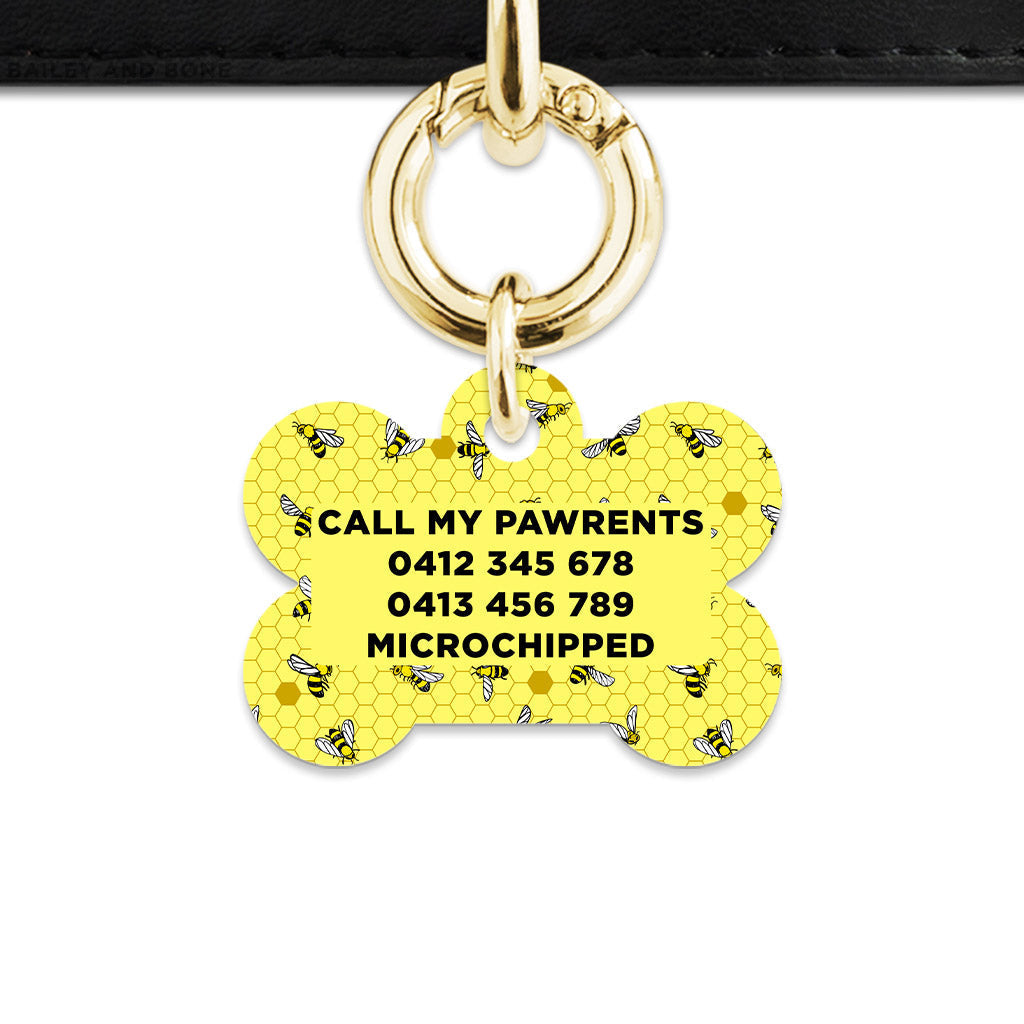 Bailey And Bone Pet Tag Yellow Bees Pet Tag