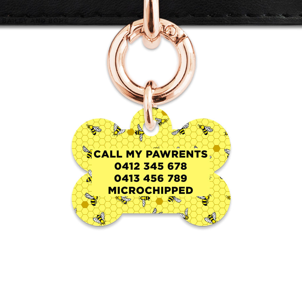 Bailey And Bone Pet Tag Yellow Bees Pet Tag