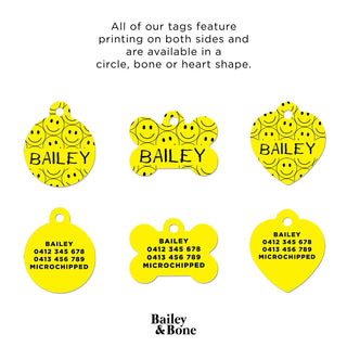 Bailey And Bone Pet Tag Yellow Smiley Face Pet Tag